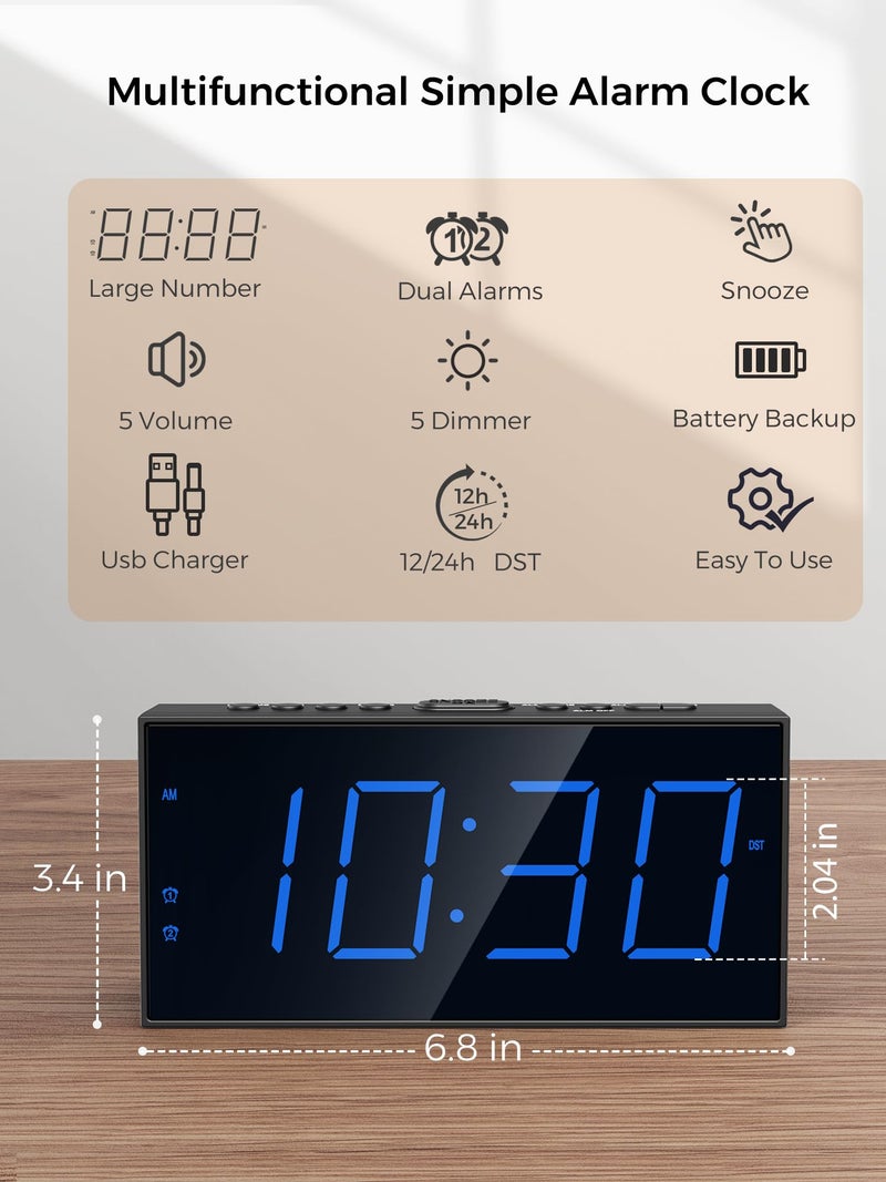 PPLEE Digital Dual Alarm Clocks for Bedrooms, Large Big Numbers Display Electric Alarm Clock with Battery Backup, USB Port, Adjustable Alarm Volume, Dimmer, Easy to Set LED Desk Clock with Adapter Powered - Image 2